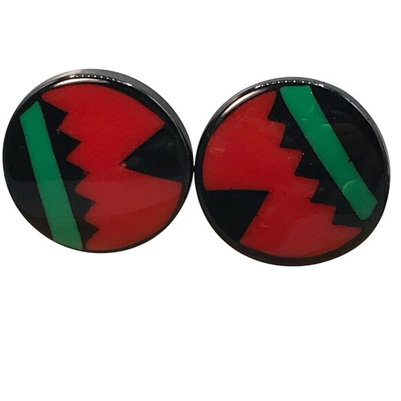 Cased Lucite Inlay Earrings, Vintage Resin with Abstract Modernist Design - Picture 1 of 3